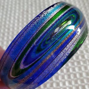 Dichroic Glass Cuff Bangle Cobalt Blue Metallic Shimmery Swirls Milky Way Design